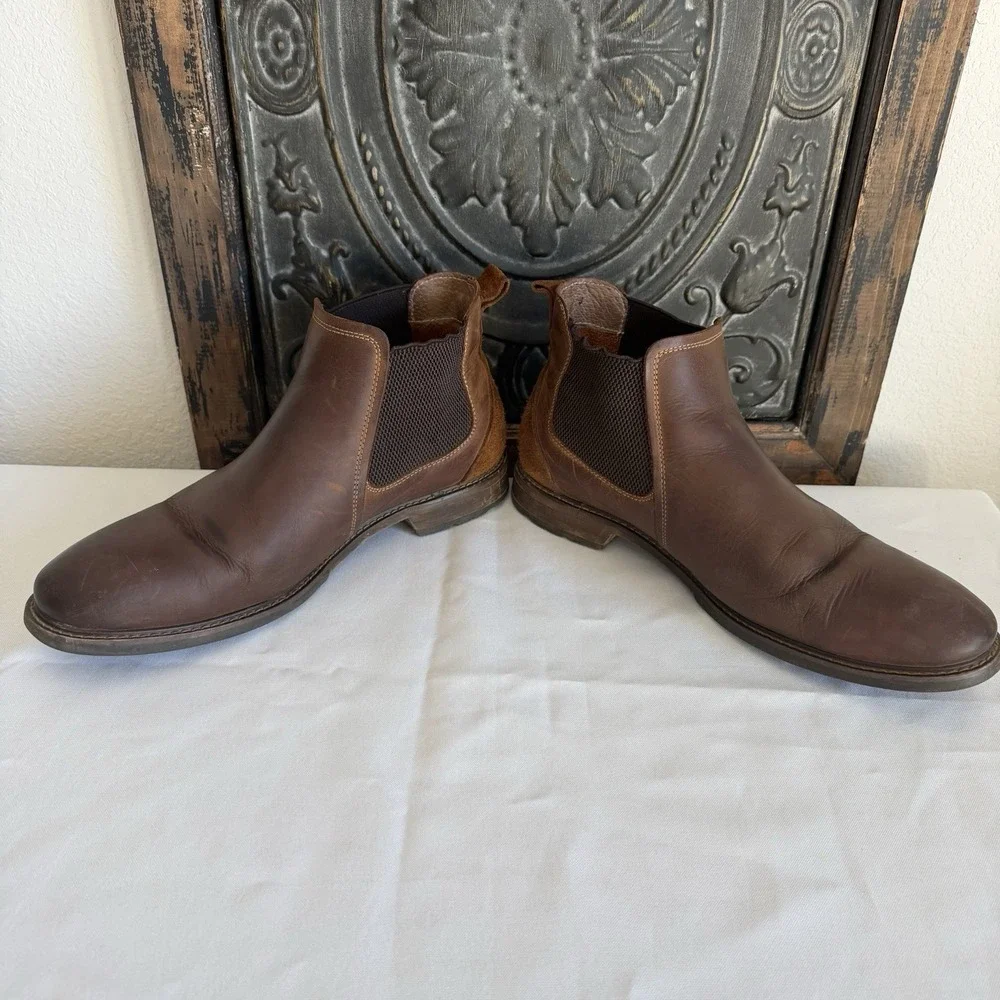 Florsheim Chalet Gore Brown Leather Chelsea Slip On Boots Mens 10 Wide 11964-215